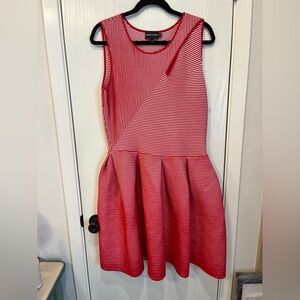 Emporio Armani Red White Stripe Rosa Volcano Ottoman Dress US Sz 18 2X FLAWED